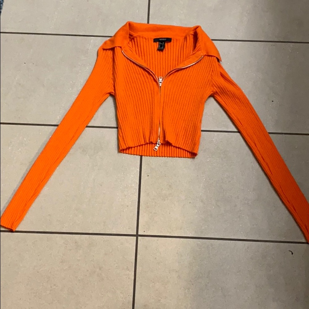 Orange zip up crop top